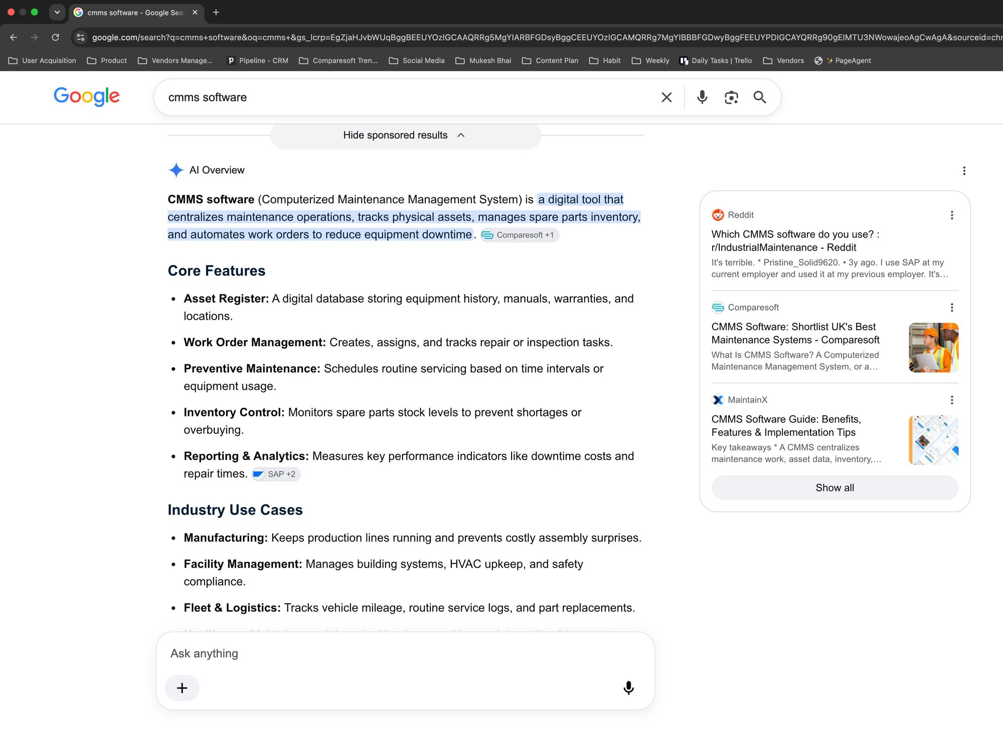 AI search result showing Compared in a UK CMMS buying recommendation
