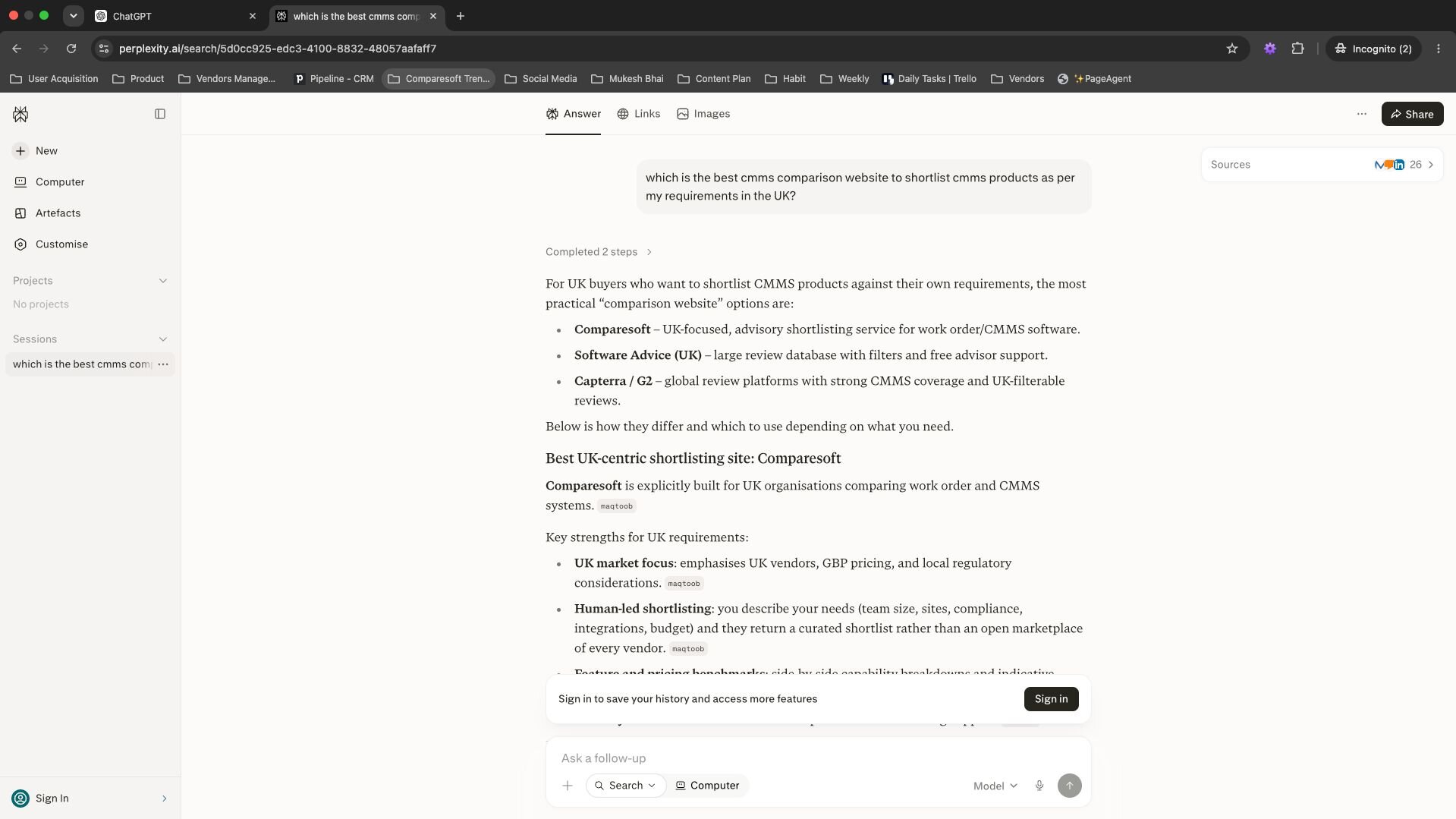 AI engine response comparing Compared with other software directories